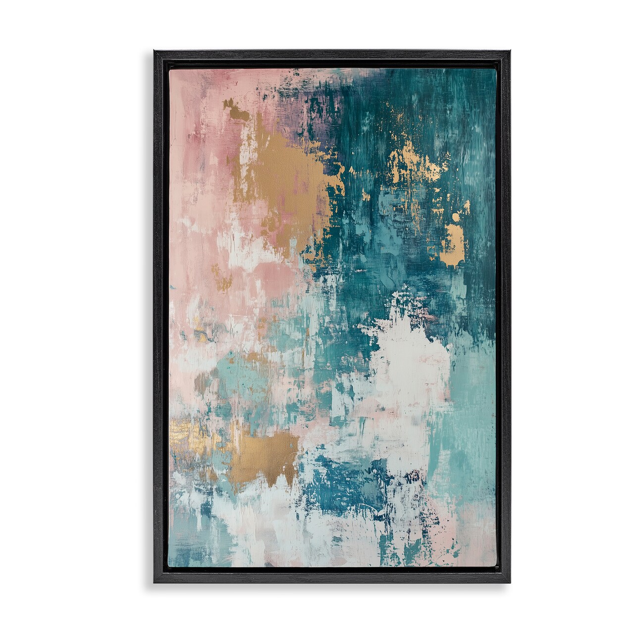 Stupell Industries Teal Green Gold Abstract Floater Framed Canvas Wall Art Design by Gina Kelly